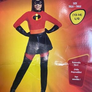 Incredibles Women's LG (12-14) Superhero HalloweenCostume w/ Bonus 6ft backdrop!